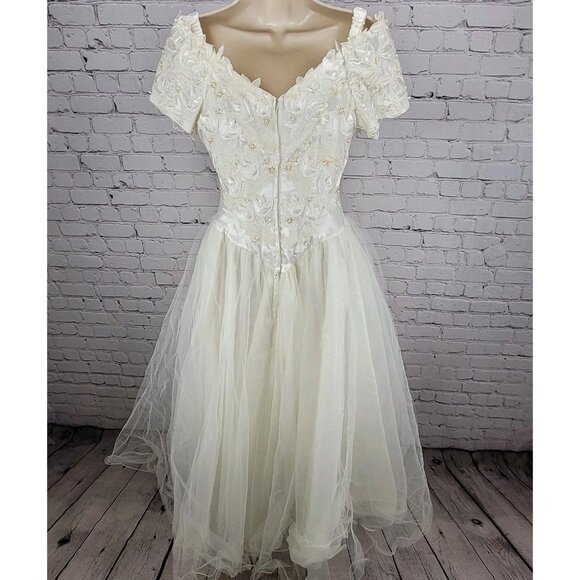 VTG Bonny Ivory Lace Beaded Embroidered Bodice Tulle Skirt Wedding Gown Dress 10 - Picture 2 of 16